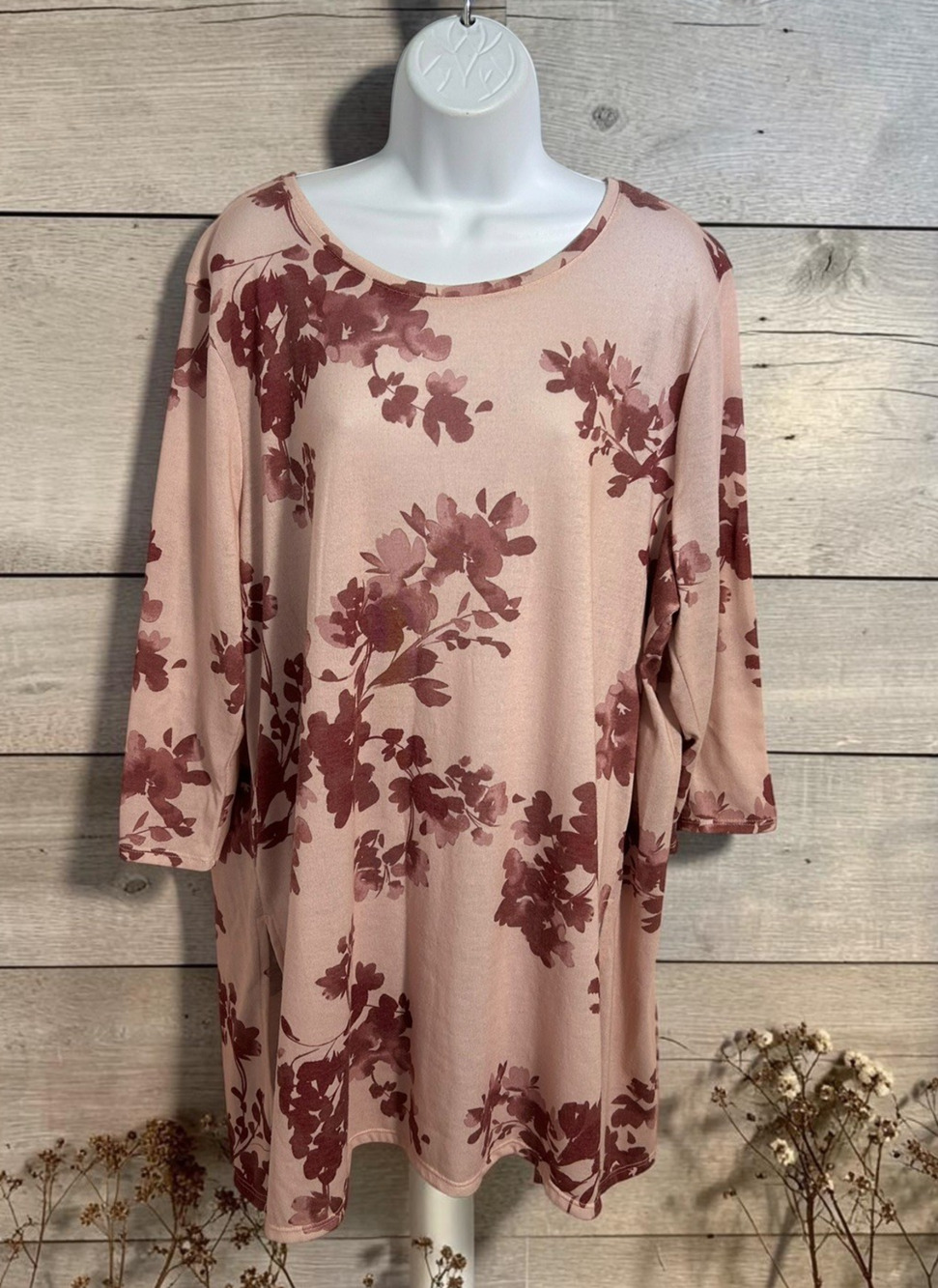 Chico's Pink Floral Sweater Women's Sz 4 XXL (20) Soft Top Long Fit 3/4 Sleeves
